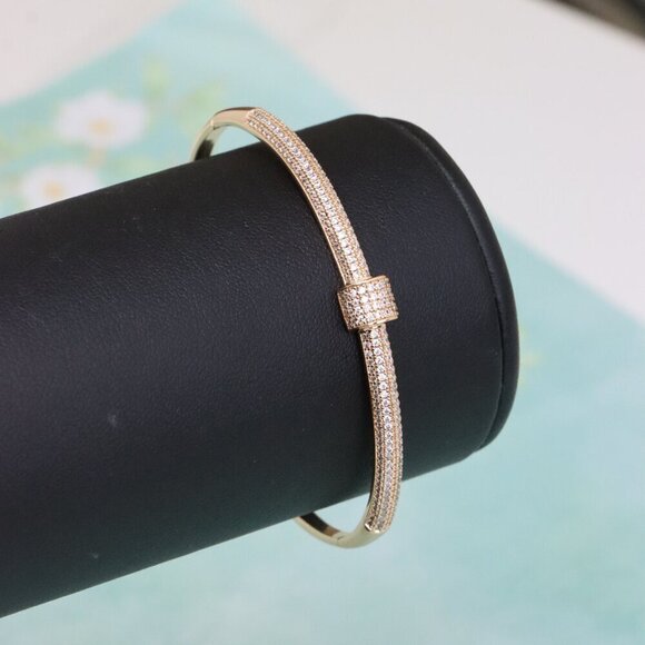 Rose Gold Bangle Bracelet with Sparkling Cubic Zirconia Accents, XPBL0553 - Picture 5 of 12